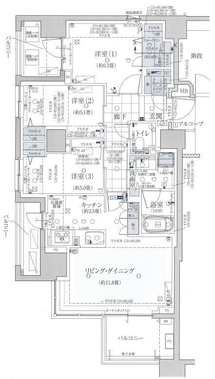 グランドメゾンセンター北フロント(3LDK/4階)の間取り写真