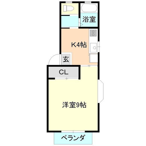 パルティールB棟(1K/2階)の間取り写真