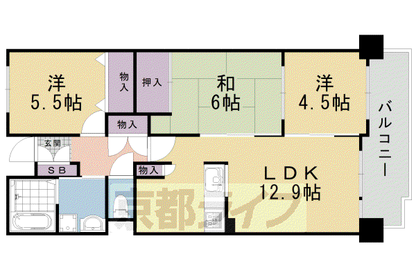 ウエストコート花園(3LDK/3階)の間取り写真