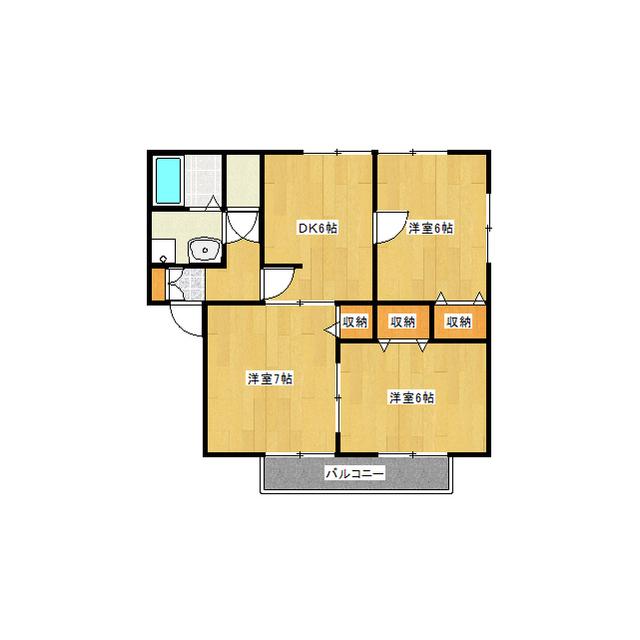 ハイランドタウンD(2LDK/1階)の間取り写真