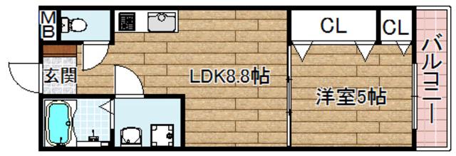 フジパレスタカシロⅡ番館(1LDK/1階)の間取り写真