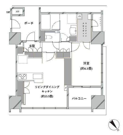 プラウド新虎通(1LDK/5階)の間取り写真