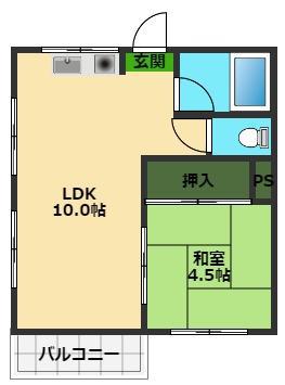ロイヤルハイツ(1K/2階)の間取り写真