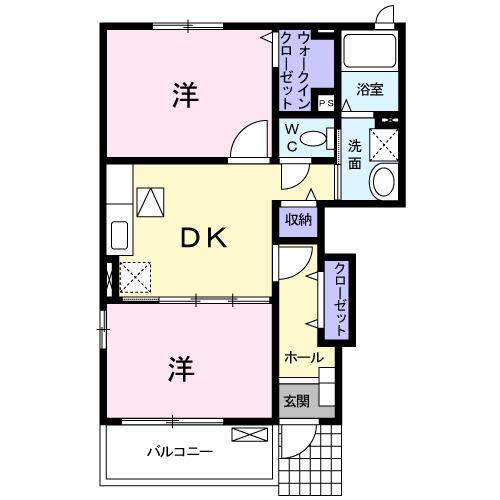 フェアリーエリアB棟(2DK/1階)の間取り写真