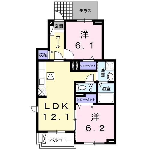 グリシーヌ3番館A(2LDK/1階)の間取り写真