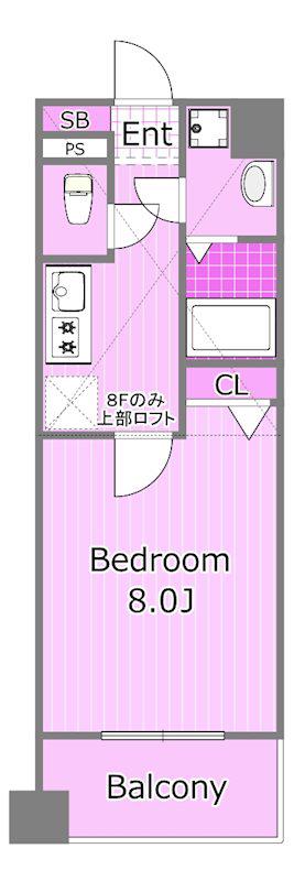 パワーハウスティーアイII(1K/8階)の間取り写真