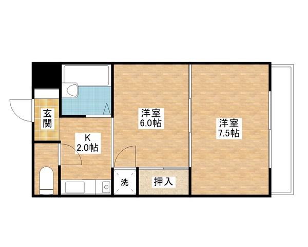 西河原マリーンハイツ(1DK/2階)の間取り写真
