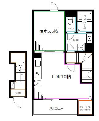 京王井の頭線 高井戸駅 徒歩16分 2階建 築5年(1LDK/2階)の間取り写真