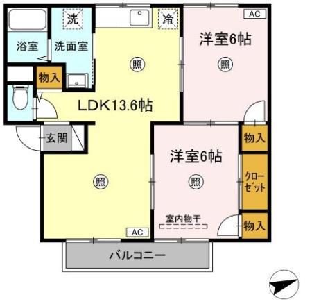 クレールパストラル A(2LDK/1階)の間取り写真