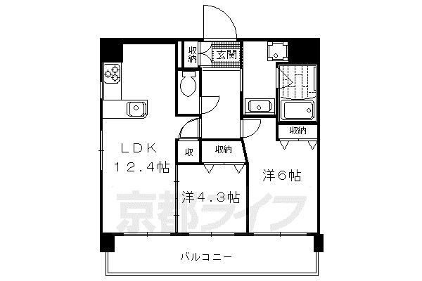 プレサンス京都三条大橋東山苑(2LDK/7階)の間取り写真