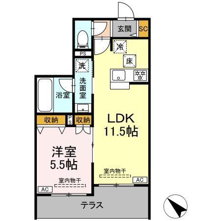 亀井野246メゾン(1LDK/1階)の間取り写真