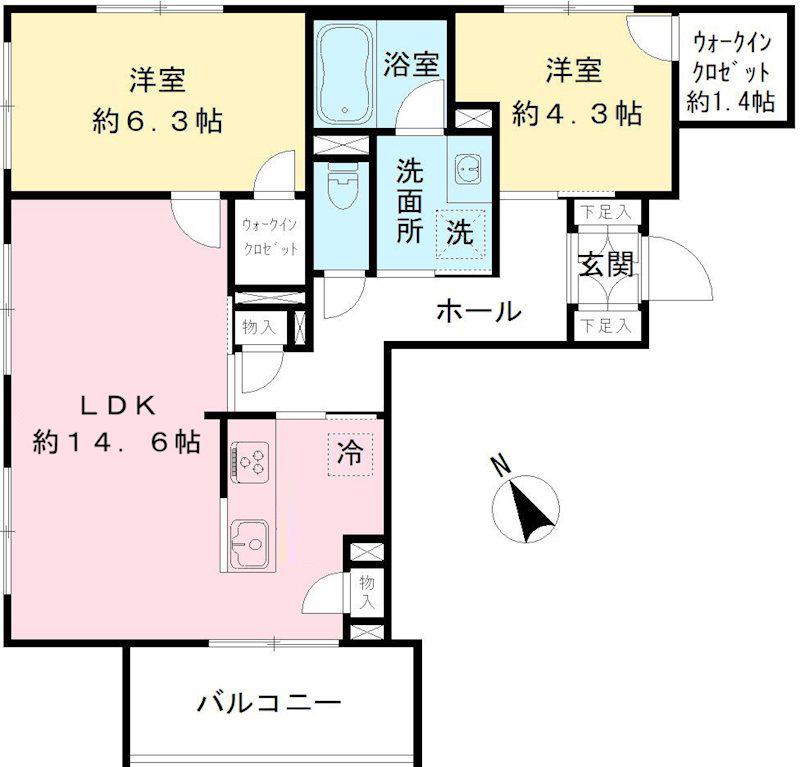 キャステロ蘆花公園(2LDK/2階)の間取り写真
