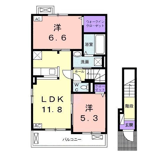 ボンダイI(2LDK/2階)の間取り写真