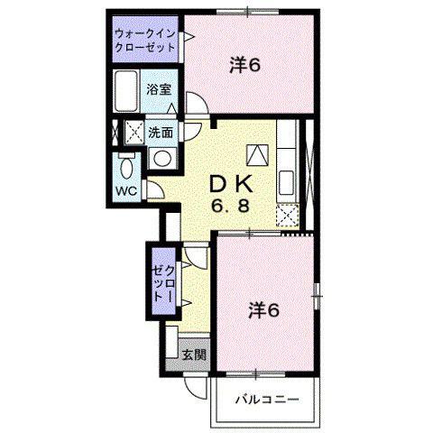 エレガントB(2DK/1階)の間取り写真