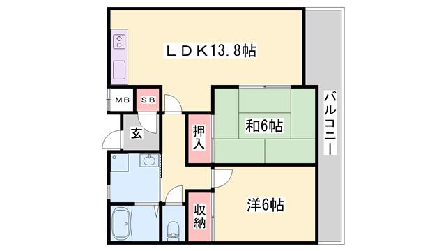 フレンドM東山(2LDK/2階)の間取り写真