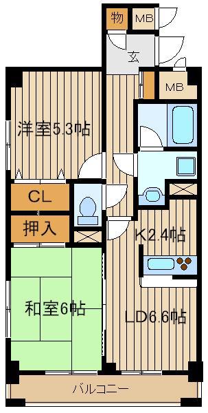 ワイエム花小金井(2DK/4階)の間取り写真