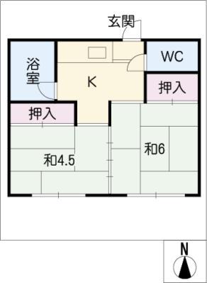 第2上中荘(2K/1階)の間取り写真
