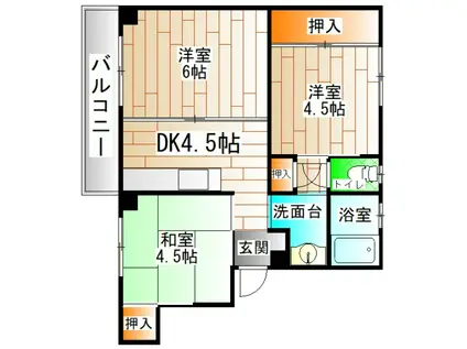 神陵台厚生年金(3DK/3階)の間取り写真