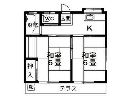 名鉄名古屋本線 男川駅 徒歩15分 1階建 築36年(2K/1階)の間取り写真