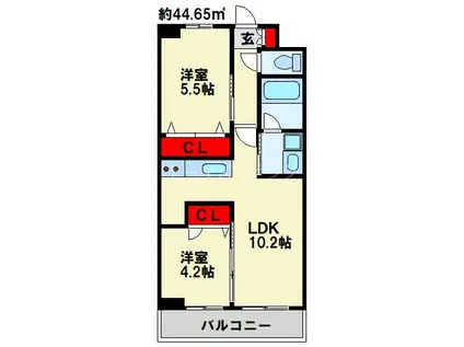 コンダクトレジデンスJONO(2LDK/8階)の間取り写真