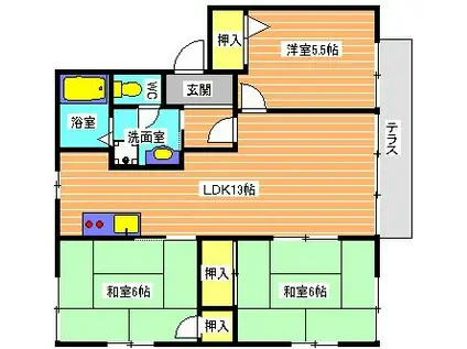 サニーパーク E(3LDK/2階)の間取り写真