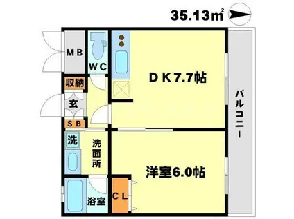 ハーヴェスタ江坂(1DK/7階)の間取り写真