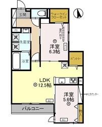 グリーンコート長居西(2LDK/1階)の間取り写真