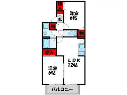 ナチュール日の里 B棟(2LDK/1階)の間取り写真