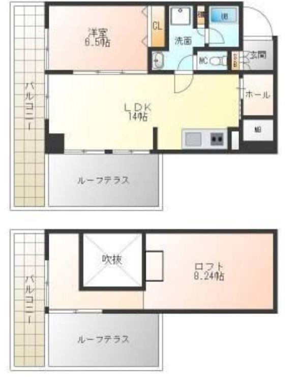 トゥレーヌ北花田(1LDK/8階)の間取り写真