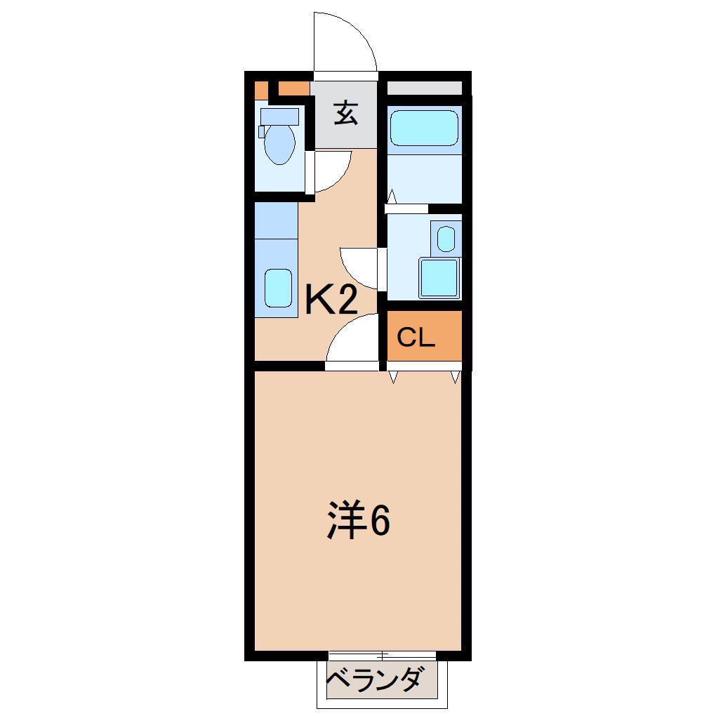 TKフィールド(1K/1階)の間取り写真