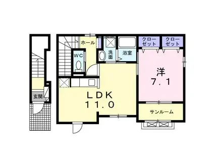 セイバリー I(1LDK/2階)の間取り写真