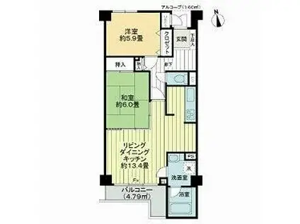 ライオンズマンション鎌倉七里ガ浜海岸(2LDK/3階)の間取り写真