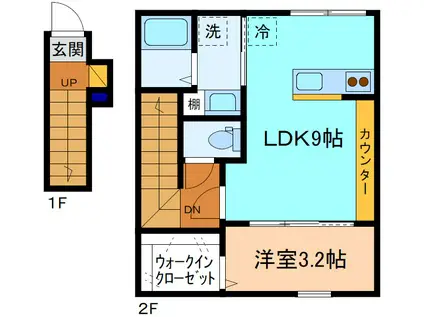 ハニエルV(1LDK/2階)の間取り写真