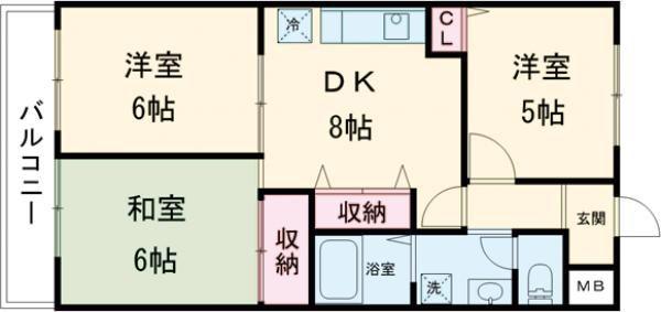 メモリー鳥栖(3DK/6階)の間取り写真