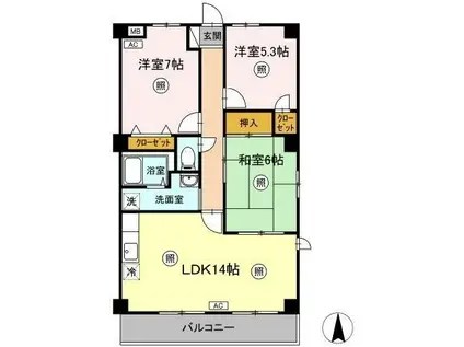 フィネス幸田B(3LDK/3階)の間取り写真