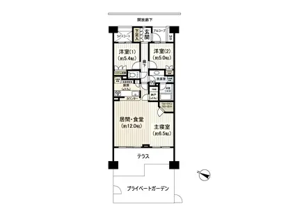 パーク・アベニュー八乙女ビューステージ(2LDK/1階)の間取り写真