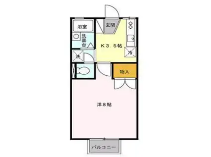 パークサイド(1K/2階)の間取り写真