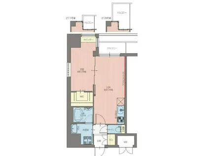 VINOプレジオ本町(1LDK/2階)の間取り写真