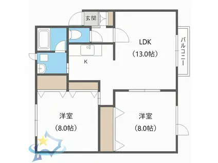 オークヒルズA(2LDK/2階)の間取り写真