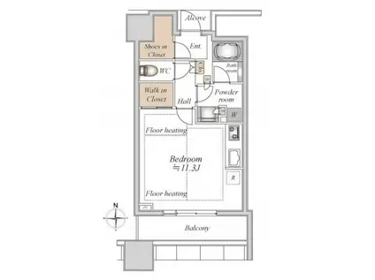 白金ザ・スカイ西棟(ワンルーム/8階)の間取り写真