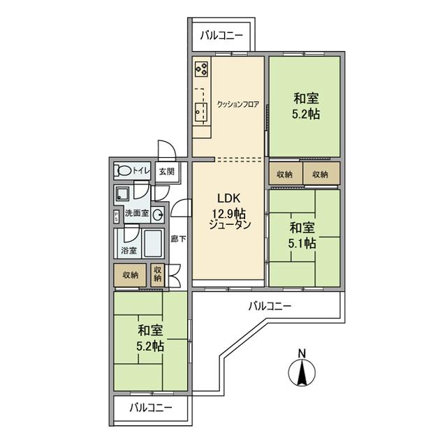 さつき25号棟(3LDK/4階)の間取り写真
