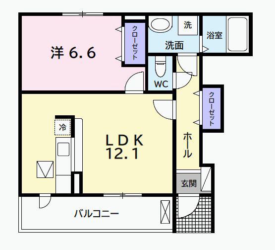 カーサグラード(1LDK/1階)の間取り写真