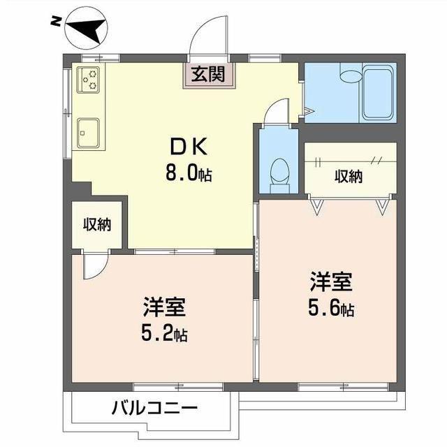 ハイツニュー南(2DK/2階)の間取り写真