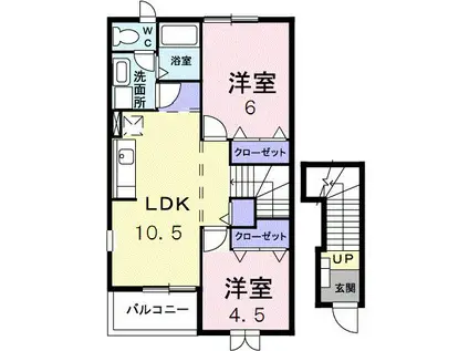 プロムナードB(2LDK/2階)の間取り写真