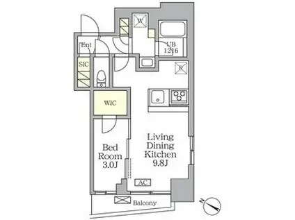アジールコート三宿テラス(1LDK/3階)の間取り写真