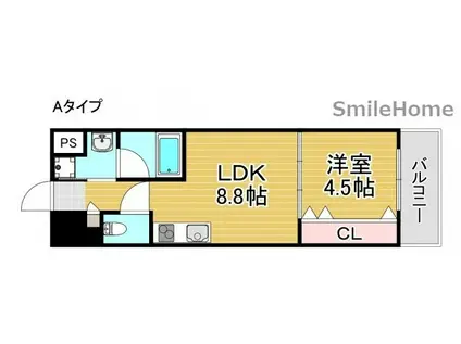 WARM天下茶屋(1LDK/6階)の間取り写真