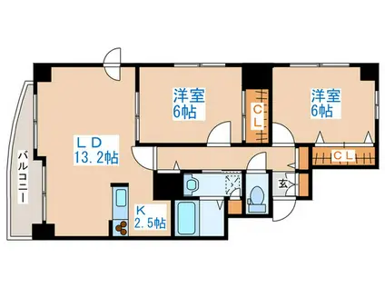 DOUX恵雅(2LDK/2階)の間取り写真
