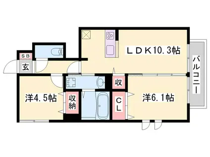 エソラ ソレーユ田寺東(2LDK/1階)の間取り写真