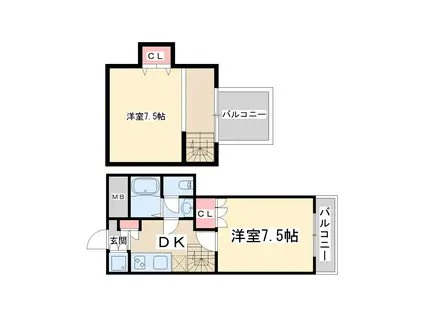 FIVE TWO(2DK/6階)の間取り写真