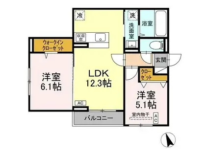 フォルテーヌ・イイクラI(2LDK/1階)の間取り写真